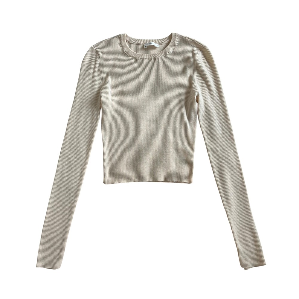 A.L.C Cream Beige Merino Wool Blend Long Sleeve Sweater Top SZ S Minimalist Chic